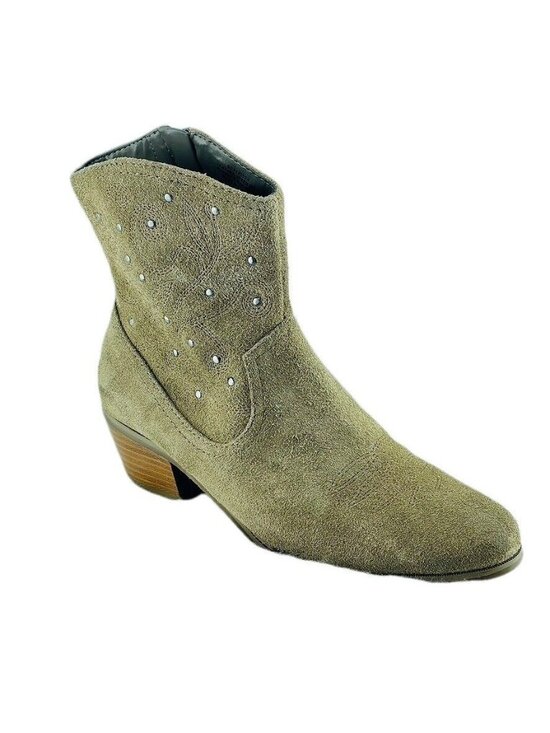 Bandolino Shoes - BANDOLINO Boot Erissa Taupe Suede Leather Ankle Round Toe Low Stacked Heel Weste